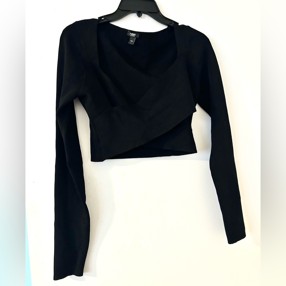 Express Black Long Sleeve Crop Top
